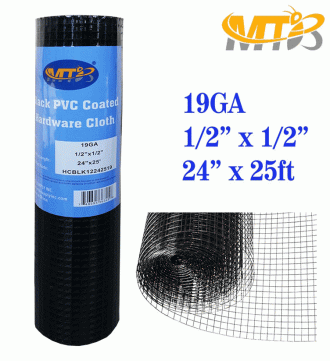 MTB Black PVC Coated Hardware Cloth 24 Inch x 25 Foot -1/2 Inch x 1/2 Inch 19GA