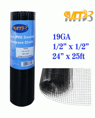 MTB Black PVC Coated Hardware Cloth 24 Inch x 25 Foot -1/2 Inch x 1/2 Inch 19GA