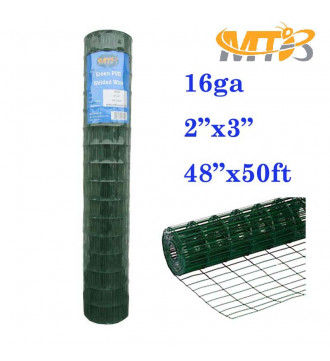 MTB Green PVC Welded Wire Mesh Garden Economy Fence 48" x50'- 2"x3" 16GA