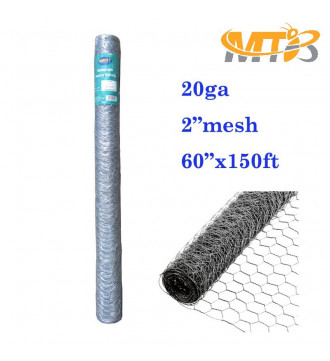 MTB 20GA Galvanized Hexagonal Poultry Netting Chicken Wire 60 inches x 150 feet x 2 inches Mesh