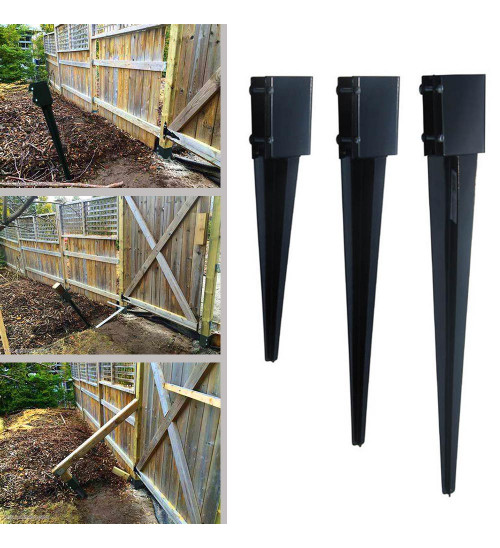 MTB Garden Fence Post Anchor Ground Spike Metal Black Powder Coated 24 x 4 x 4 Inches Outer Diameter (Inner Diameter 3.5 x3.5 Inches), Pack of 4