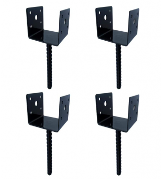 MTB U Shape Fence Post Holder Ground Spike Post Anchor Metal Black Powder Coated 4 Inches x 4 Inches Pack of 4