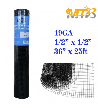 MTB Black PVC Coated Hardware Cloth 36 Inch x 25 Foot -1/2 Inch x 1/2 Inch 19GA