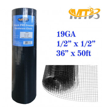 MTB Black PVC Coated Hardware Cloth 36 Inch x 50 Foot -1/2 Inch x 1/2 Inch 19GA