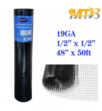 MTB Black PVC Coated Hardware Cloth 48 Inch x 50 Foot -1/2 Inch x 1/2 Inch 19GA