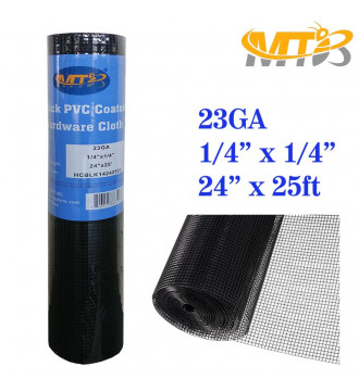 MTB Black PVC Coated Hardware Cloth 24 Inch x 25 Foot -1/4 Inch x 1/4 Inch 23GA