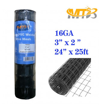 MTB Black PVC Coated Welded Wire Mesh Garden Economy Fence 24 Inch x 25 Foot-3 Inch x 2 Inch 16GA