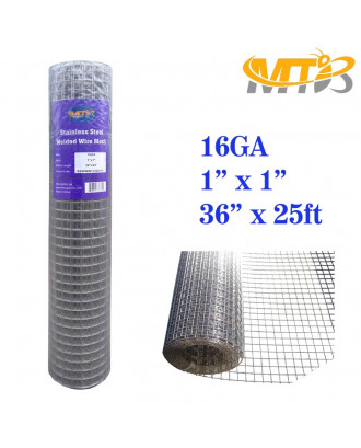 MTB SS304 Stainless Steel Welded Wire Mesh 36 inches x 25 feet- 1inch x 1inch Mesh 16GA(1.6mm)