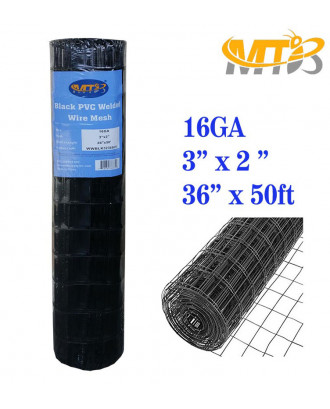 MTB Black PVC Coated Welded Wire Mesh Garden Economy Fence 36 Inch x 50 Foot-3 Inch x 2 Inch 16GA