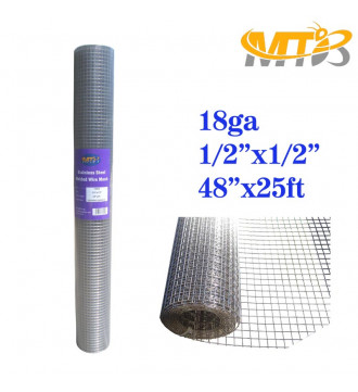 MTB SS304 Stainless Steel Welded Wire Mesh 48 inches x 25 feet- 1/2 inch x 1/2 inch Mesh 18GA(1.2mm)