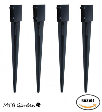 MTB Fence Post Anchor Ground Spike Metal Black Powder Coated 32 x 4 x 4 Inches Outer Diameter (Inner Diameter 3.5 x3.5 Inches), Pack of 4