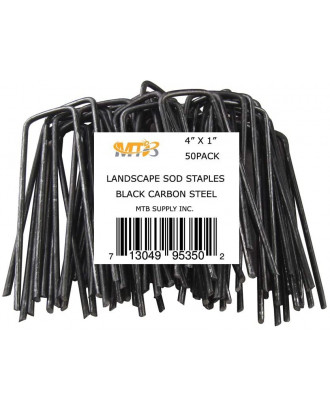 MTB 100 Pack 4x1 inch 11GA(0.12inch) Sod Staples Garden Pins Netting Stakes Ground Spikes Landscape Cover Pegs Carbon Steel Black