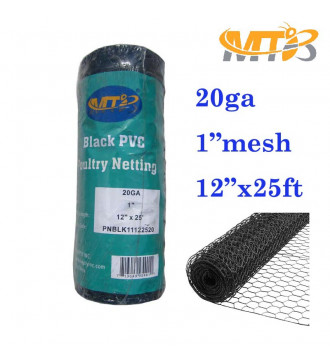 MTB PVC Hexagonal Poultry Netting Chicken Wire 12" x25' x 1" Mesh 20GA Black