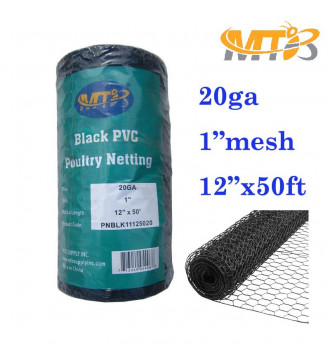 MTB PVC Hexagonal Poultry Netting Chicken Wire 12" x50' x 1" Mesh 20GA Black