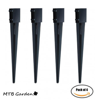 MTB Fence Post Anchor Ground Spike Metal Black Powder Coated 36 x 4 x 4 Inches Outer Diameter (Inner Diameter 3.5 x3.5 Inches), Pack of 4