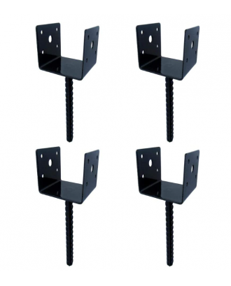 MTB U Shape Fence Post Holder Ground Spike Post Anchor Metal Black Powder Coated 4 Inches x 4 Inches Pack of 4