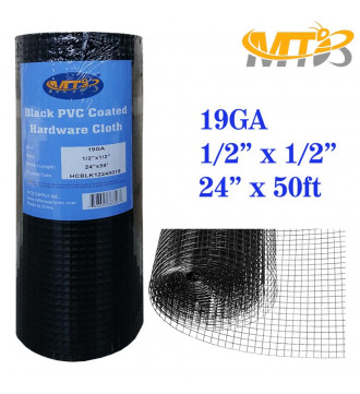 MTB Black PVC Coated Hardware Cloth 24 Inch x 50 Foot -1/2 Inch x 1/2 Inch 19GA