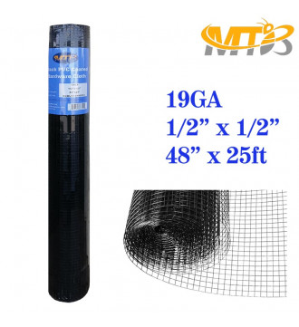 MTB Black PVC Coated Hardware Cloth 48 Inch x 25 Foot -1/2 Inch x 1/2 Inch 19GA