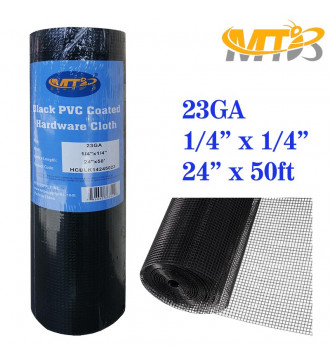 MTB Black PVC Coated Hardware Cloth 24 Inch x 50 Foot -1/4 Inch x 1/4 Inch 23GA