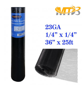 MTB Black PVC Coated Hardware Cloth 36 Inch x 25 Foot -1/4 Inch x 1/4 Inch 23GA
