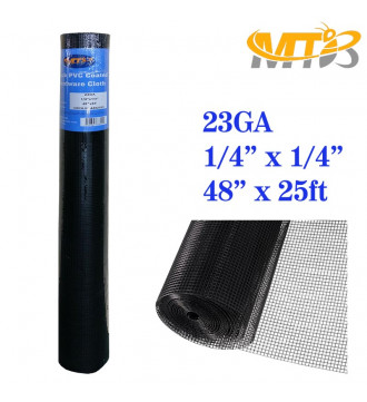 MTB Black PVC Coated Hardware Cloth 48 Inch x 25 Foot -1/4 Inch x 1/4 Inch 23GA