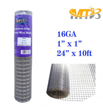 MTB SS304 Stainless Steel Welded Wire Mesh 24 inches x 10 feet- 1inch x 1inch Mesh 16GA(1.6mm)