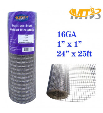 MTB SS304 Stainless Steel Welded Wire Mesh 24 inches x 25 feet- 1inch x 1inch Mesh 16GA(1.6mm)