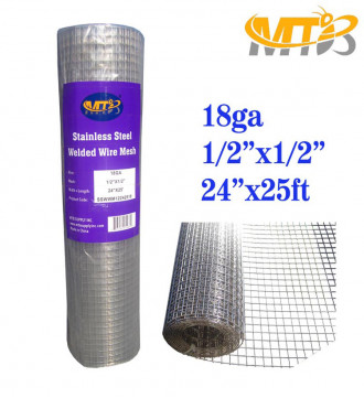 MTB SS304 Stainless Steel Welded Wire Mesh 24 inches x 25 feet- 1/2 inch x 1/2 inch Mesh 18GA(1.2mm)