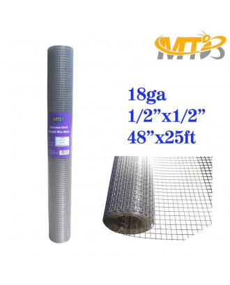 MTB SS304 Stainless Steel Welded Wire Mesh 48 inches x 25 feet- 1/2 inch x 1/2 inch Mesh 18GA(1.2mm)