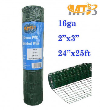 MTB Green PVC Welded Wire Mesh Garden Economy Fence 24" x25'- 2"x3" 16GA