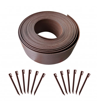 MTB Garden Landscape Edging Coil Kit 4 Inch High Terrace Board with 12 10-inch Spikes，40 FEET, Brown