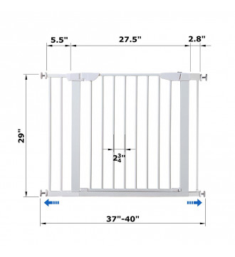 MTB Home Walk Thru Pet Gate, 37" to 40" Extendable Wide, Includes 2.8 and 5.5-Inch Extension Kit, 4 Pack Pressure Mount Kit, 4 Pack Wall Cups and Mounting Kit, White