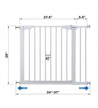 MTB Home Walk Thru Pet Gate, 34" to 37" Extendable Wide, Includes 5.5-Inch Extension Kit, 4 Pack Pressure Mount Kit, 4 Pack Wall Cups and Mounting Kit, White