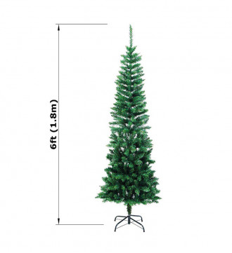 MTB 6 Feet Hinged Pencil Artificial Christmas Tree with Foldable Metal Stand, 460 Tips Recycled PVC Plastic, Green