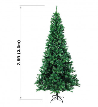 MTB 7.5 Feet Hinged Artificial Christmas Tree with Metal Stand, 1300 Tips Recycled PVC Plastic, Green
