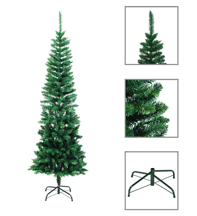 MTB 6 Feet Hinged Pencil Artificial Christmas Tree with Foldable Metal Stand, 460 Tips Recycled PVC Plastic, Green