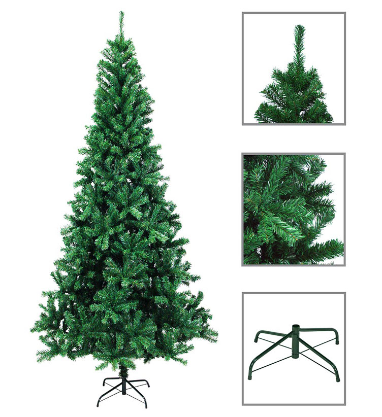 MTB 7.5 Feet Hinged Artificial Christmas Tree with Metal Stand, 1300 Tips Recycled PVC Plastic, Green